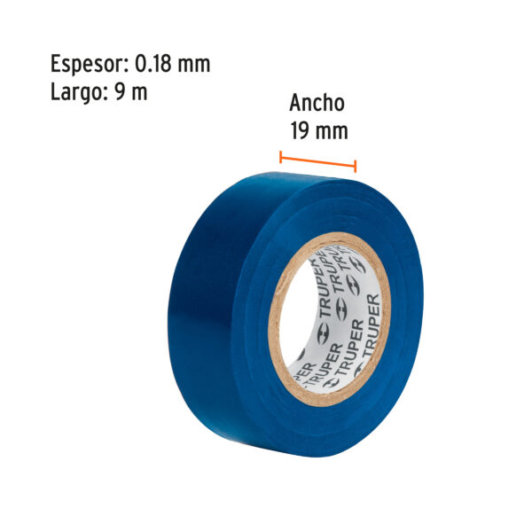 Cinta de aislar de 9 m x 19 mm, azul, Truper - Imagen 3