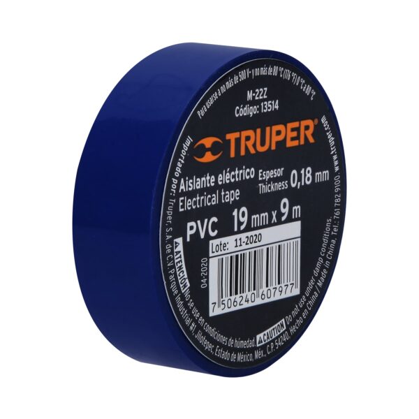 Cinta de aislar de 9 m x 19 mm, azul, Truper - Imagen 4