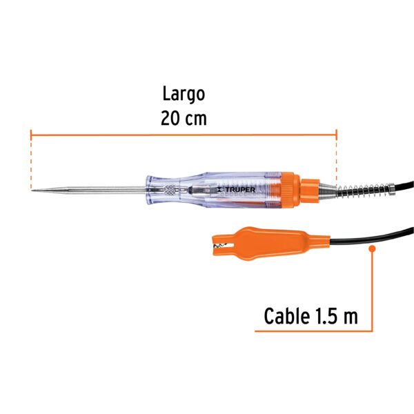 Probador de circuitos de corriente directa 20 cm, c/caimán, Truper - Imagen 3